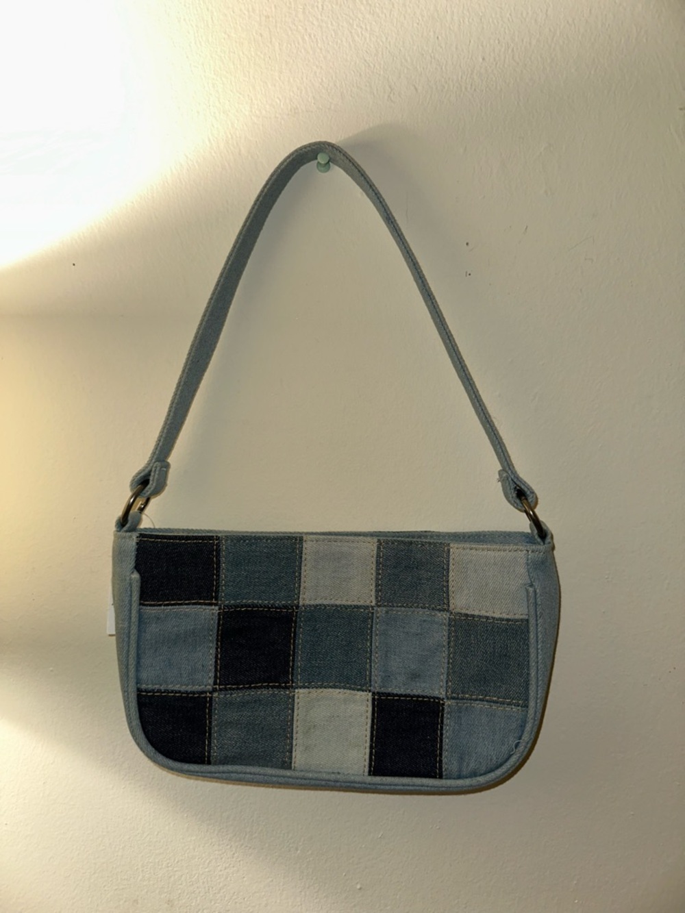 American Eagle Patchwork Denim Shoulder Bag - Light & Dark Blue